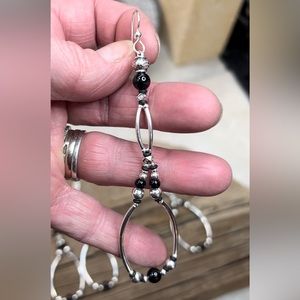Handmade elegant .925 sterling silver dangle earrings with black onyx beads